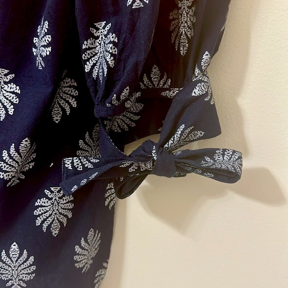 Madison Mathews Navy Printed Cotton Tunic Top Medium Preppy Coastal Resortwear - Picture 5 of 9